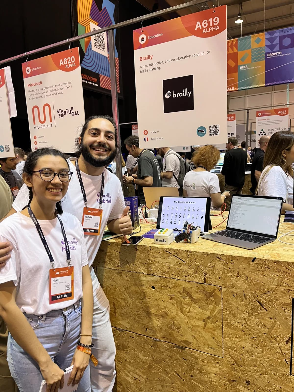 The Brailly team presenting a white prototype at their Web Summit Alpha booth